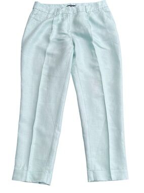 Autograph Light Aqua Linen Blend Single Pleat Cuffed Ankle Pant (8)